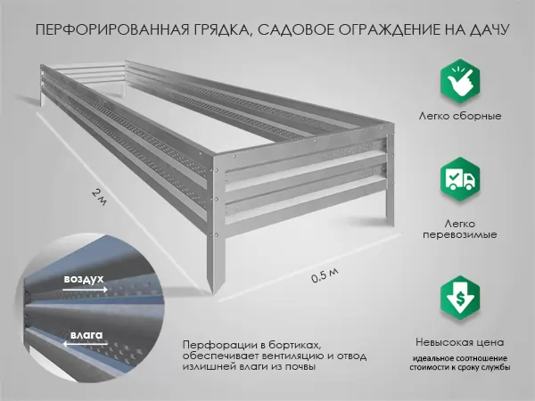 Комплект из 3 грядок для теплицы, длина 6 м